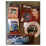 Elvis lot, vhs, books,plates and tins