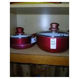 Shelf lot of Healthy living pots and pans,