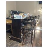 Wooden bar - 6 feet wide with storage  & 3 swivel