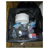 Crate of misc hardware, trimmer line, shark bit