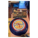 Ford Clock CRACKED and America Wooden Sign