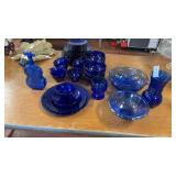 Cobalt Blue Glass Plates, Drinking Glasses, and