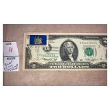 1976 US $2 bill with bicentennial postage &
