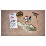 4 vintage pins - southwest inlay roadrunner, MOP