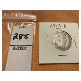 1913 D US barber quarter