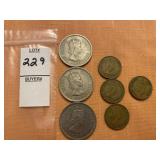 Hong Kong coins, three one dollar coins, 4 ten