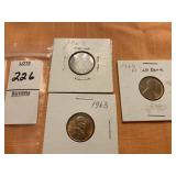 1909 Indian head penny, 1963 Lincoln penny, 1960