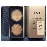 Two 1921 Morgan silver dollars