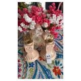 Ceramic candleholders and basket of artificial