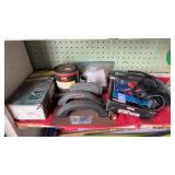 Shelf Lot with Hot Melt Glue Gun, Trowels, etc.