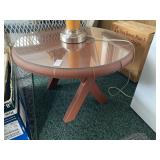 Three wooden tables with glass tops,  26 ï¿½