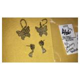 CZ heart earrings, 925 sterling filigree