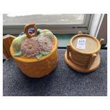 Ceramic dish and wooden coaster set