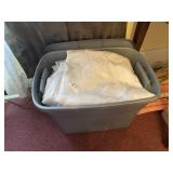 Tote of heavy lined curtains