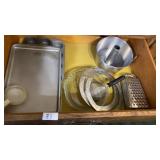 Muffin tins, angel food pan, pie plates, grater