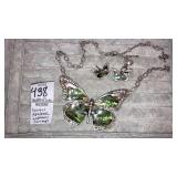 Fossil abalone butterfly necklace & earrings