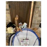 Hanging clothes dryer, yard stick, plush & candle