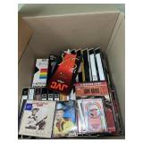 VHS, cds, & tapes- box lot