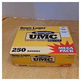 Remington UMC 9 mm Luger 115 gr. Metal case. 250