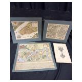 Map drawings: New York 1674, Paris 1548, and St