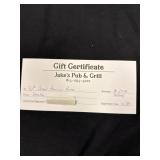 Jakeï¿½s Pub & Grill $20 gift certificate, donated