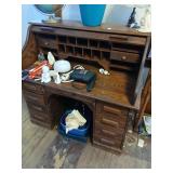 Oak roll top desk appears to be all wood