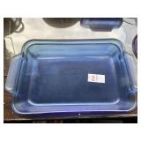 2 blue glass Anchor Hocking casserole dishes