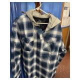Plaid button up jacket with hood- 2XL
