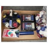 Box lot poker chips & playing cards