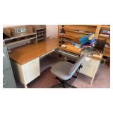 L-Shaped Office Desk with Chair and Plastic Mat,