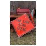 One Lane Road Ahead Sign