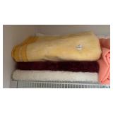 Shelf of Blankets and 2 Rugs