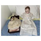 Vintage baby doll- hinged with various clothes
