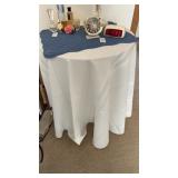 Small accent table, cloth, & clocksNo Other