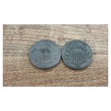 Two Shield Nickels 1869 & 1867