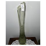 Vintage Green Swung footed Vase Art Glass - 23