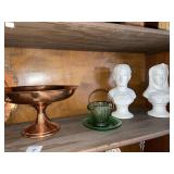 Shelf with 2 Small Plaster Busts, Footed Plate,