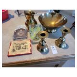 Brass bells & candell holders & misc items