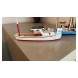 3 Wooden Boat Figurines