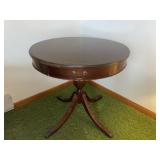 Wooden round table with claw feet & drawer 29 x