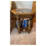 MCM Oak Hexagonal Side Table, glass top, shelf