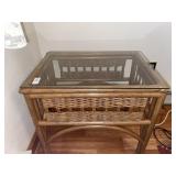 Wicker side table with glass top - 24 inches wide