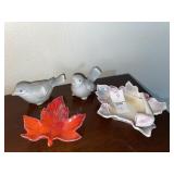 German made trinket dish & leaf & 2 birds