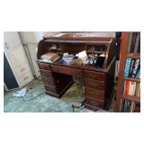 Wooden Roll Top Desk w contents