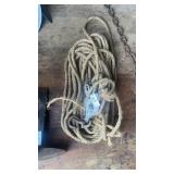 Vintage block and tackle pulley w rope