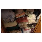 Shelf lot of Bed sheets, Blankets, etc