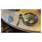 Vintage Chrome Ashtray, Plated Baby Spoon, and