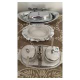 Chrome serving pieces , hammered aluminum serving