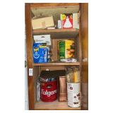 Shelf lot of Paint brushes, flood lights, etc