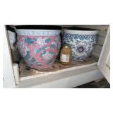 Two Ceramic Planters, Aluminum Trays, and other